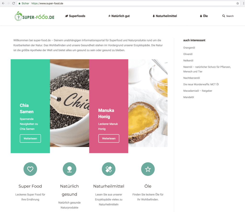 page d'accueil de super food