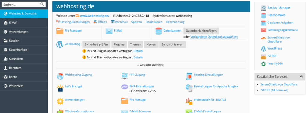 Menu Plesk avec fonction iStore