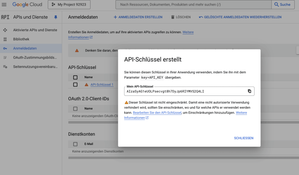 Créer une clé Google API pour youtube
