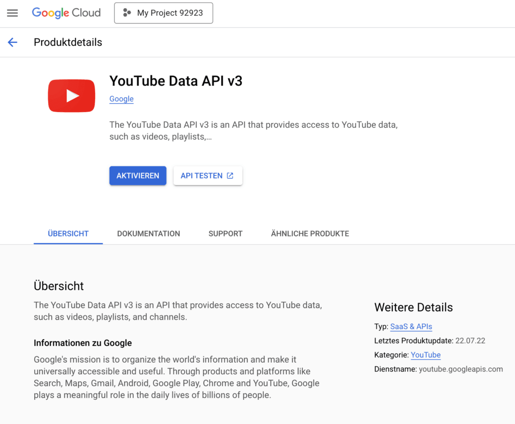 Activer l'API Google Cloud Console