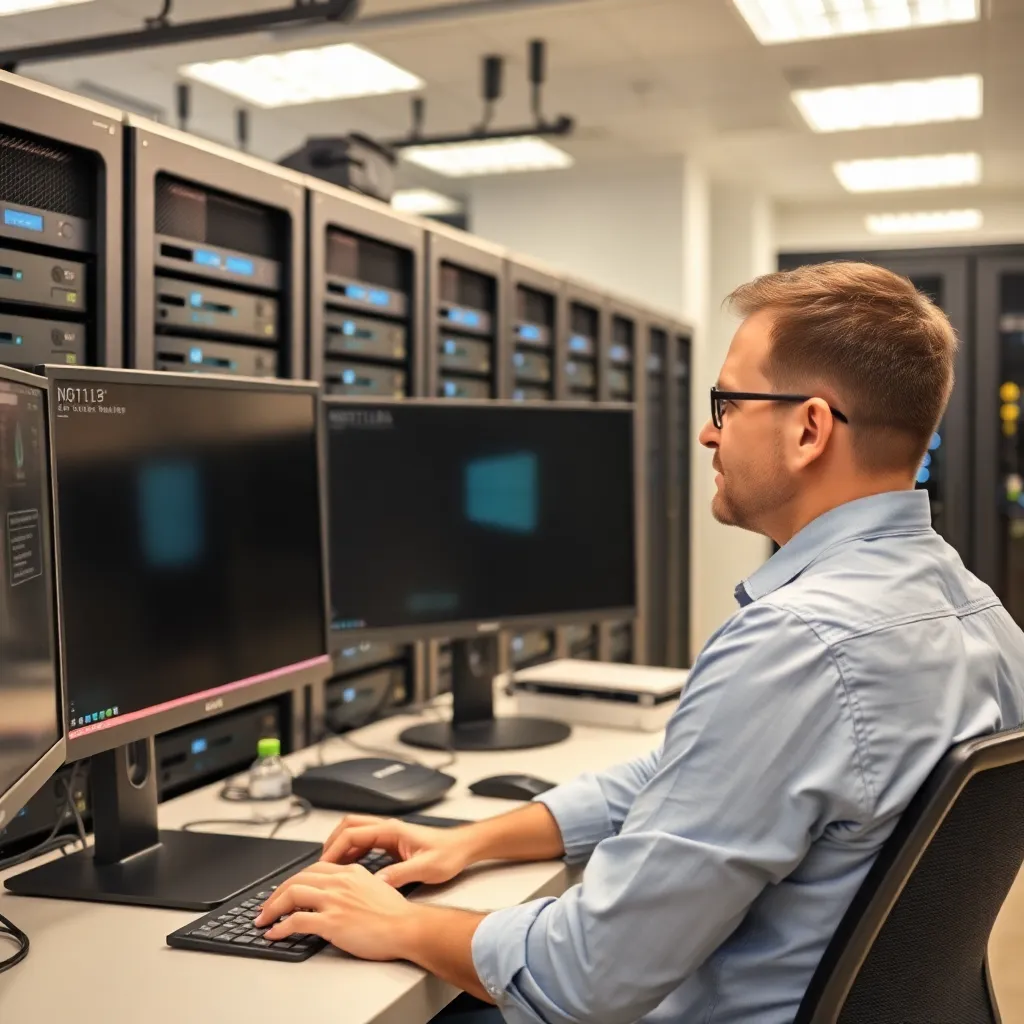 Administrateur informatique au travail dans un centre de données