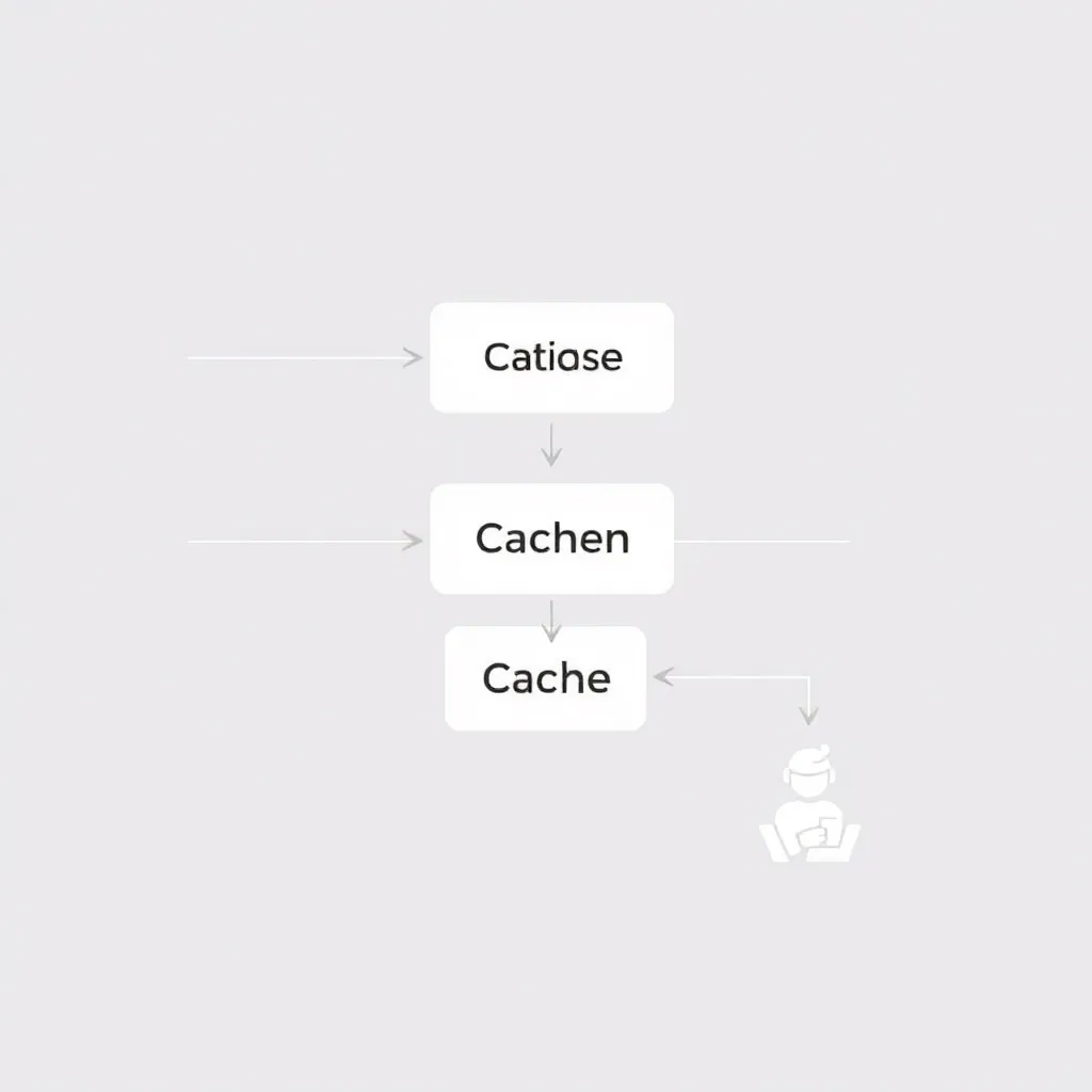 Diagramme abstrait du processus de mise en cache avec flux de données et symboles de vitesse