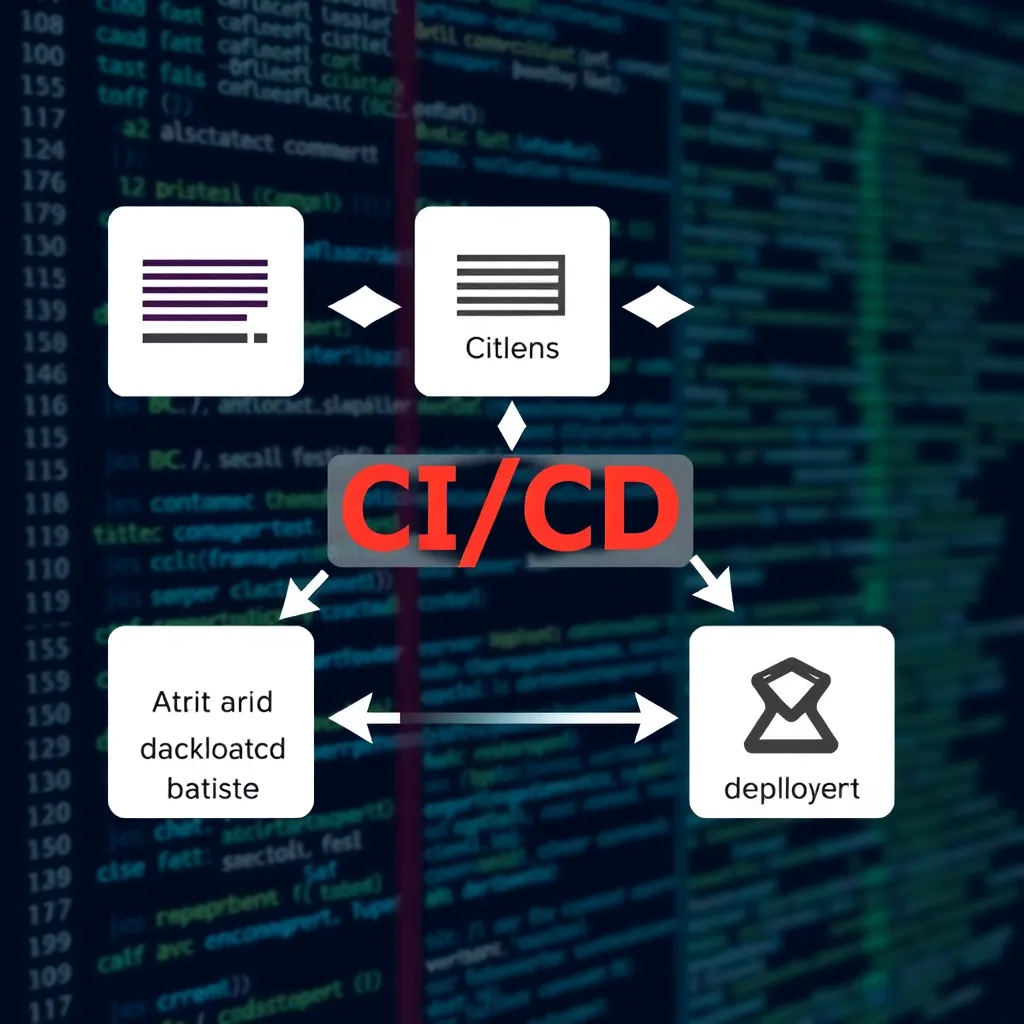 Représentation schématique du processus CI/CD avec intégration du code, tests automatisés et phases de déploiement