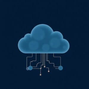Représentation abstraite du Cloud Native Computing avec des nœuds et des flux de données en réseau