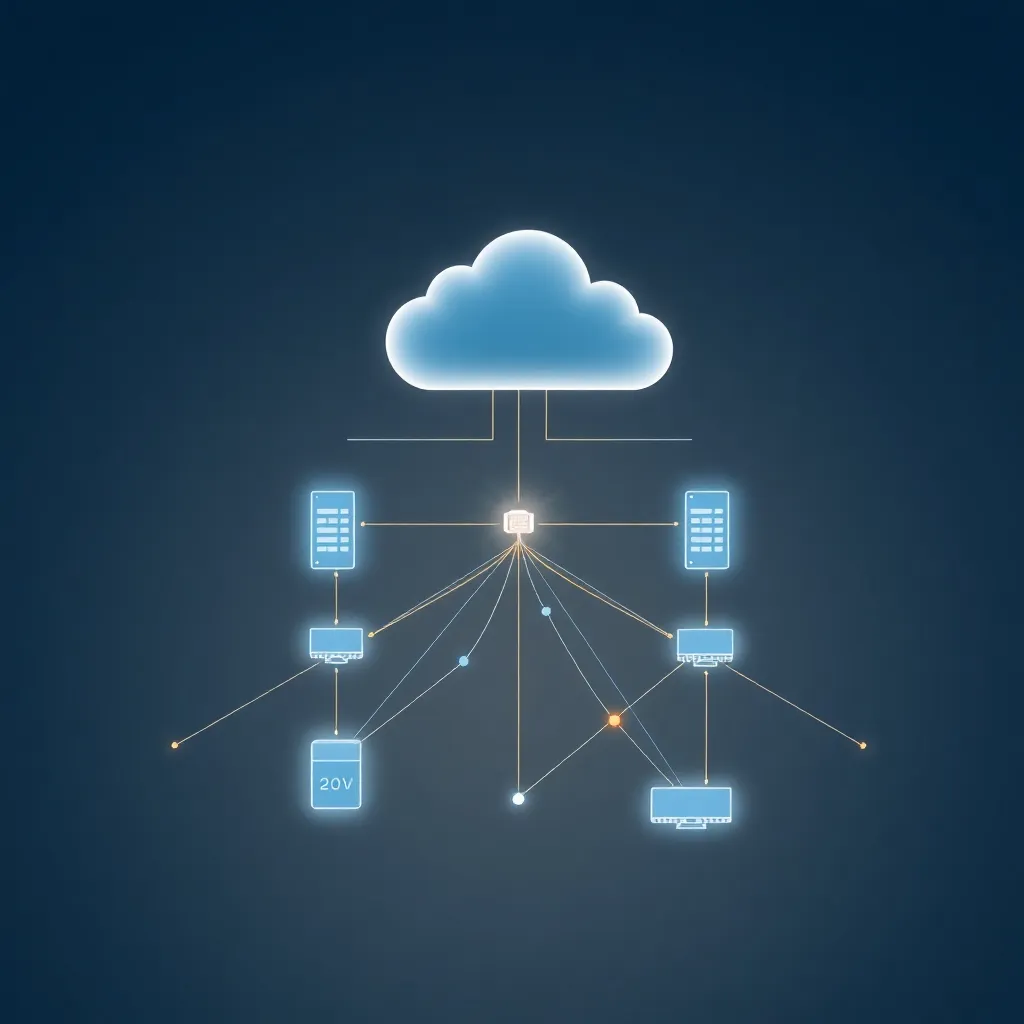 Représentation abstraite de l'orchestration cloud-to-edge avec des nœuds et des flux de données en réseau