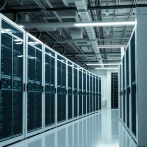 Centre de données moderne pour l'hébergement en colocation avec racks de serveurs et systèmes de refroidissement