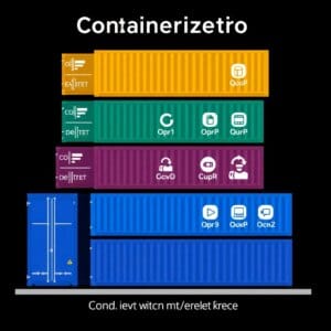 Containérisation : plusieurs conteneurs sur un noyau de système d'exploitation commun avec différentes icônes d'application