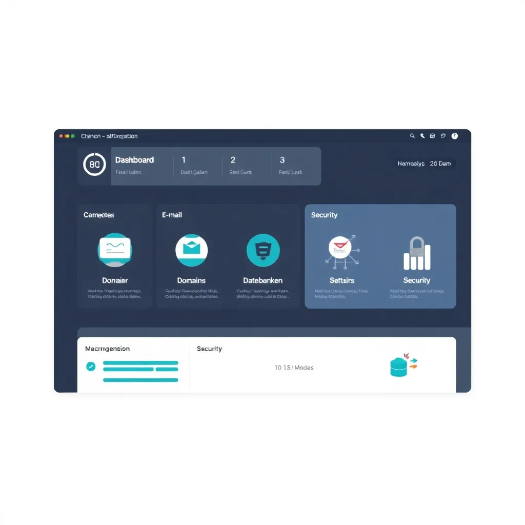 Tableau de bord cPanel avec icônes pour les fonctions principales telles que la gestion des fichiers, le courrier électronique, les domaines, les bases de données et la sécurité