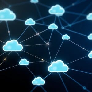 Représentation abstraite d'un cloud distribué avec des nœuds en réseau