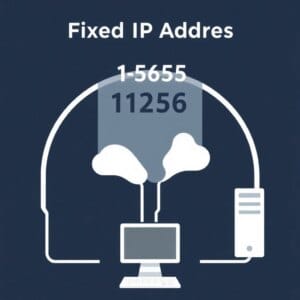 Représentation conceptuelle d'une adresse IP fixe avec un ordinateur et une connexion réseau stable