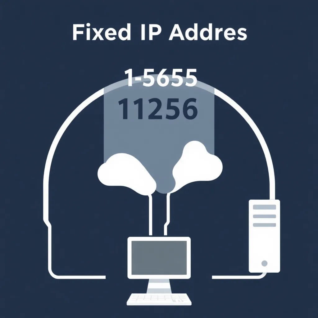Représentation conceptuelle d'une adresse IP fixe avec un ordinateur et une connexion réseau stable