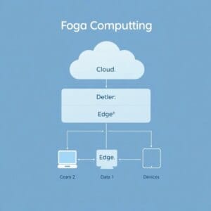 Représentation schématique de l'architecture fog computing avec le cloud, la couche fog et les appareils de périphérie