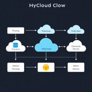 Représentation schématique d'une architecture de cloud hybride avec des environnements de cloud privé et public interconnectés