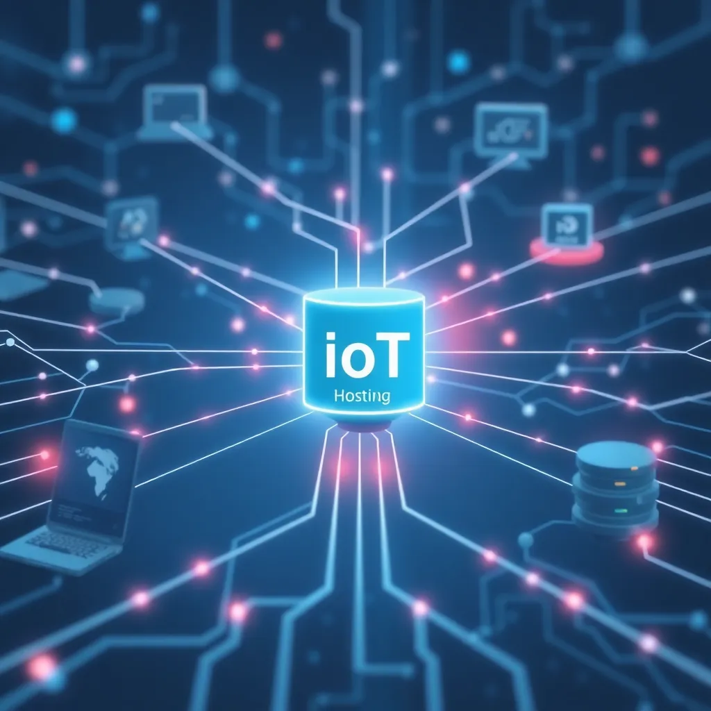 Visualisation d'une infrastructure d'hébergement IoT avec des appareils et des serveurs en réseau
