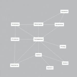 Diagramme de réseau abstrait illustrant la fonction des serveurs de noms dans le DNS