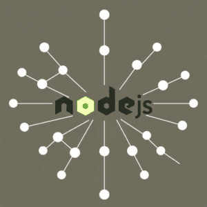 Représentation stylisée du logo Node.js entouré de nœuds en réseau symbolisant l'environnement JavaScript côté serveur