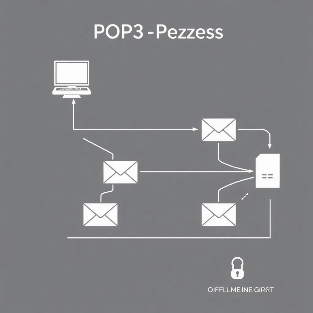Représentation schématique du protocole POP3 : connexion client-serveur et transmission du courrier électronique