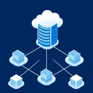Illustration d'un réseau d'hébergement de revendeurs avec des serveurs interconnectés