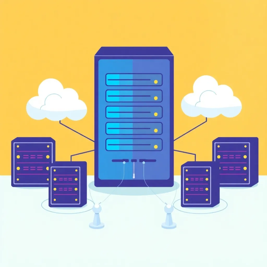 Illustration du concept d'hébergement pour revendeurs avec serveur central et ressources distribuées