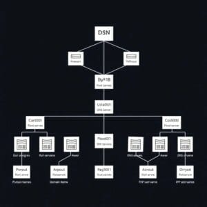 Structure hiérarchique du système DNS avec des serveurs racines au sommet
