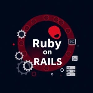 Illustration du framework Ruby on Rails avec des icônes de développement web