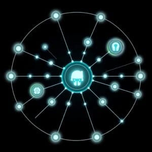 Représentation futuriste d'un réseau auto-régénérant avec des connexions contrôlées par l'IA
