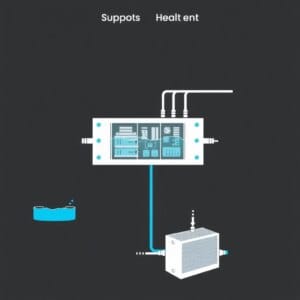 Représentation schématique d'un système de refroidissement liquide pour serveurs avec circulation du liquide de refroidissement à travers les composants du serveur et l'échangeur de chaleur