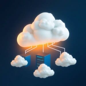 Représentation conceptuelle de l'informatique sans serveur : les serveurs en nuage se transforment en fonctions abstraites et légères