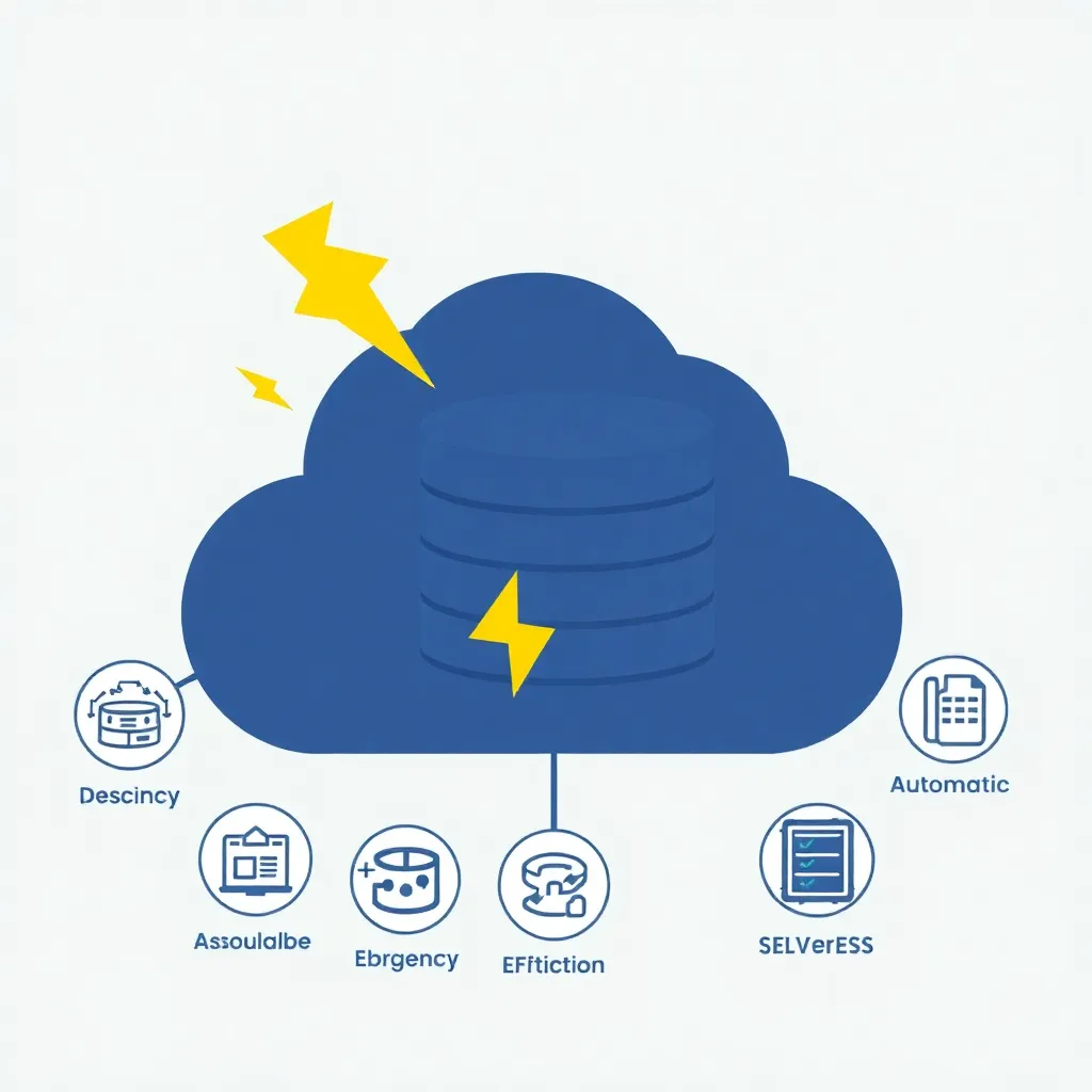 Concept de base de données sans serveur : icône de base de données en nuage avec flashs pour un traitement rapide et évolutif des données