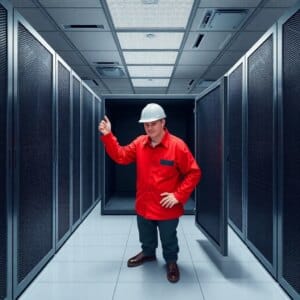 Technicien gérant des serveurs dans le centre de données, symbolisant l'hébergement non géré