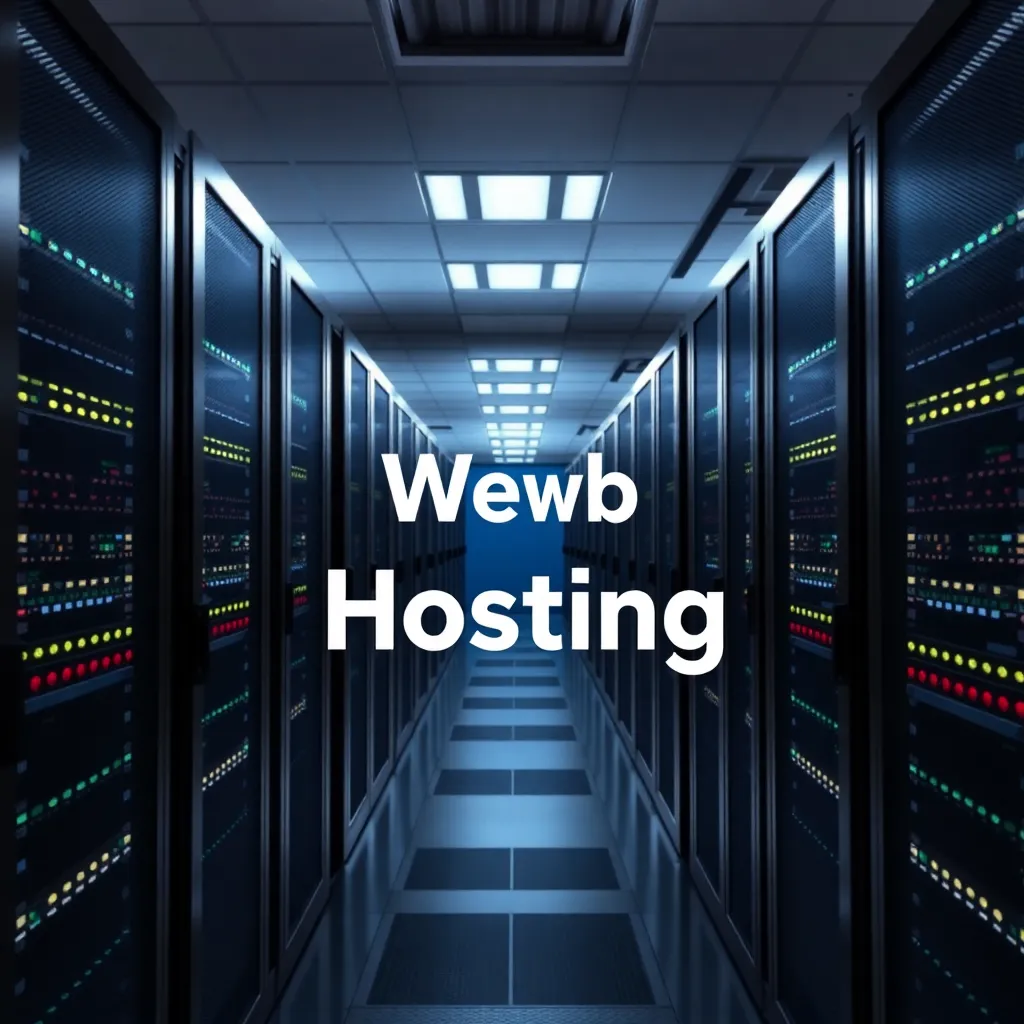 Salle de serveurs moderne avec des rangées de racks de serveurs éclairés représentant l'infrastructure d'hébergement web