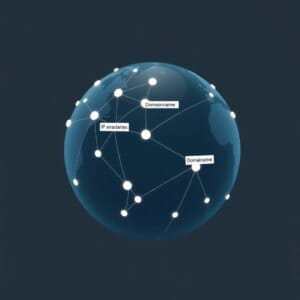 Illustration abstraite du service WHOIS avec un globe en réseau et une loupe