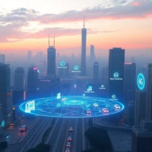 Un paysage urbain futuriste avec la technologie 6G