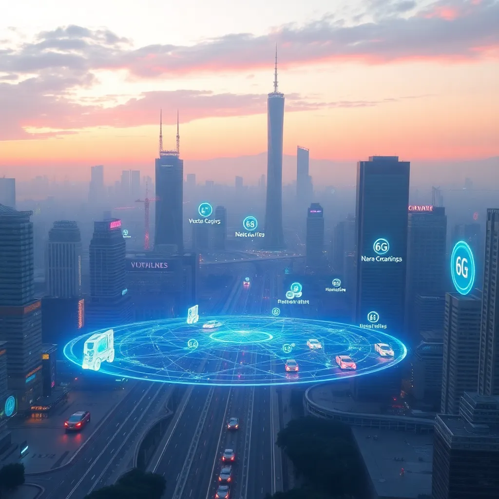 Un paysage urbain futuriste avec la technologie 6G