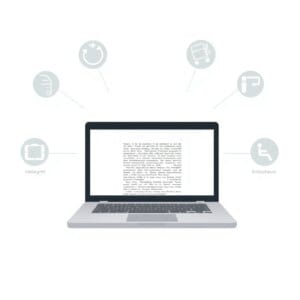 Présentation abstraite de PDF accessibles avec ordinateur portable et symboles d'accessibilité