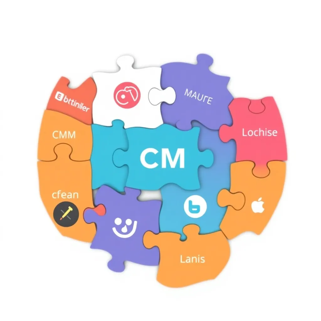 Représentation abstraite des plates-formes CMS comme des pièces de puzzle qui forment un site web