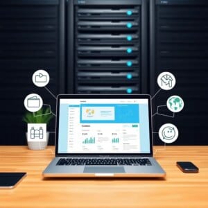 Stratégie de marketing de contenu pour l'hébergement web visualisée par ordinateur portable et divers formats de contenu