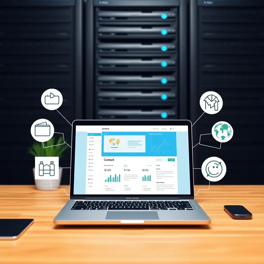 Stratégie de marketing de contenu pour l'hébergement web visualisée par ordinateur portable et divers formats de contenu