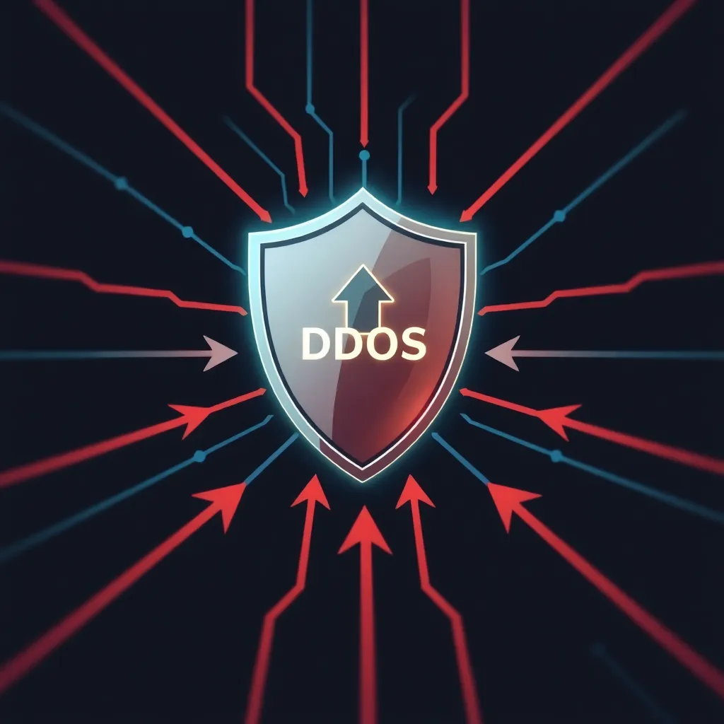 Concept de sécurité réseau abstrait avec bouclier contre les flèches d'attaque DDoS