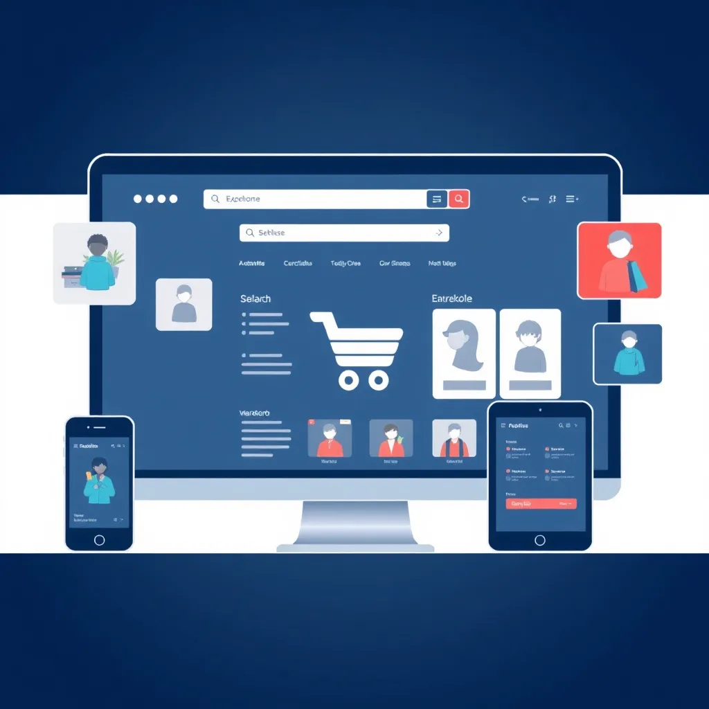 Illustration abstraite d'un site de commerce électronique optimisé avec différents éléments fonctionnels