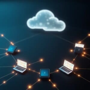 Représentation futuriste de Edge AI avec des appareils connectés en périphérie du réseau