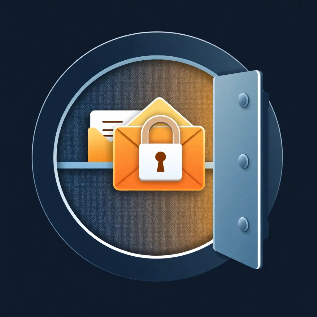 Archivage numérique sécurisé des e-mails avec des dossiers organisés et un symbole de cadenas