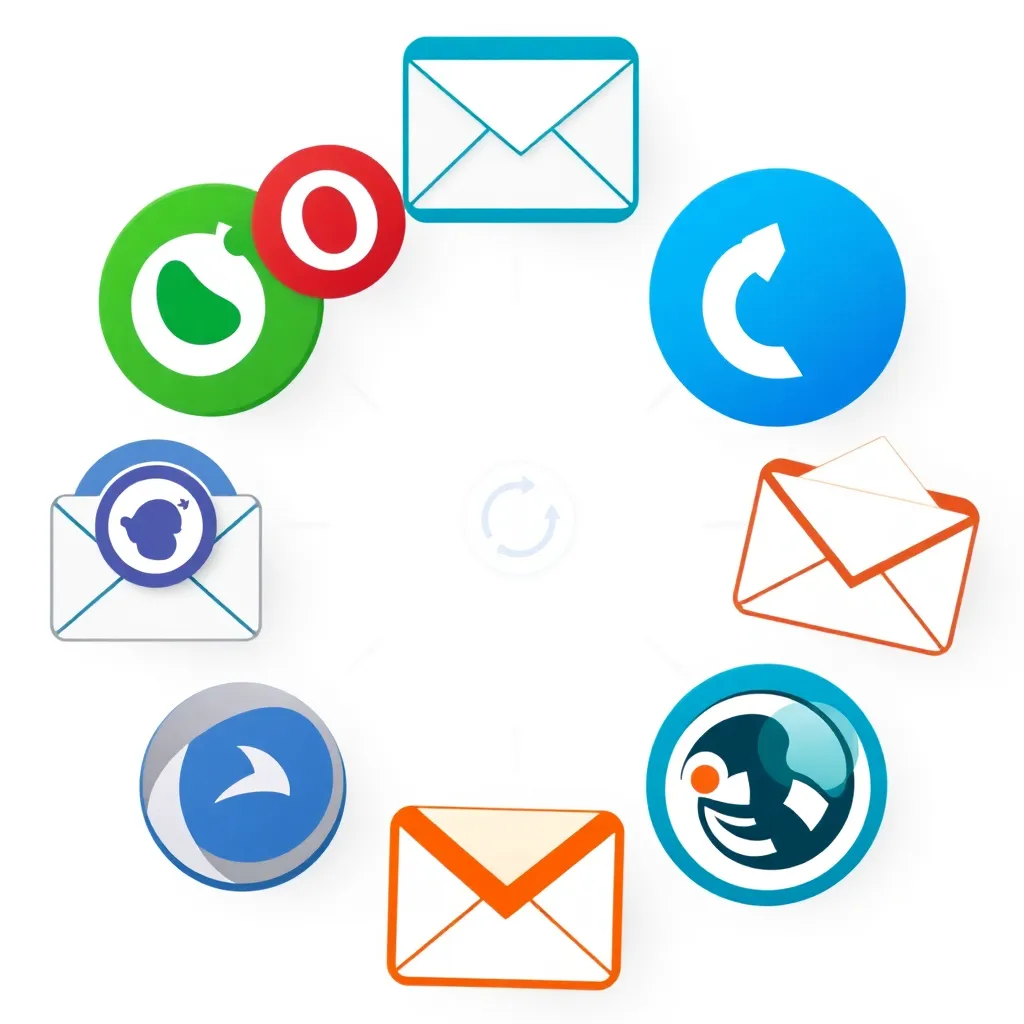 Représentation abstraite des clients de messagerie sous forme d'icônes en réseau