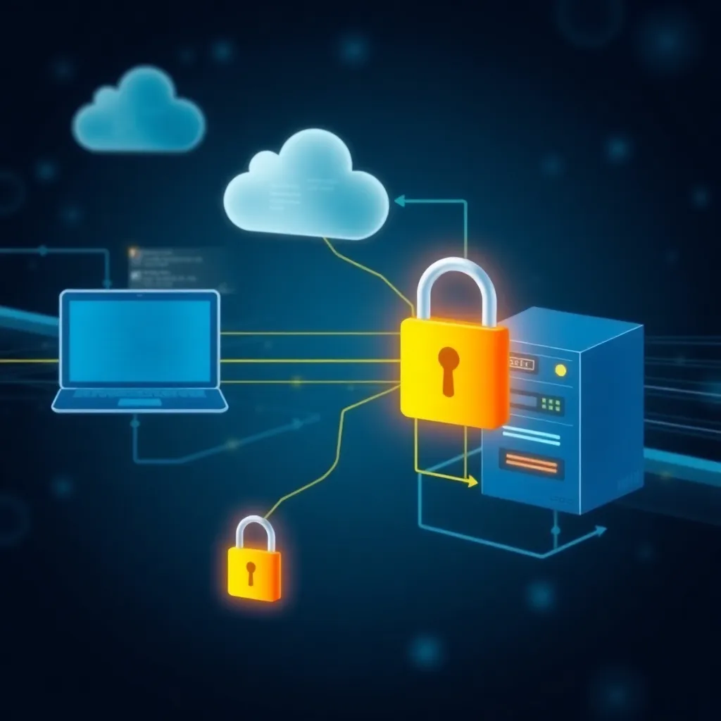 Représentation abstraite du cryptage de bout en bout dans l'hébergement web