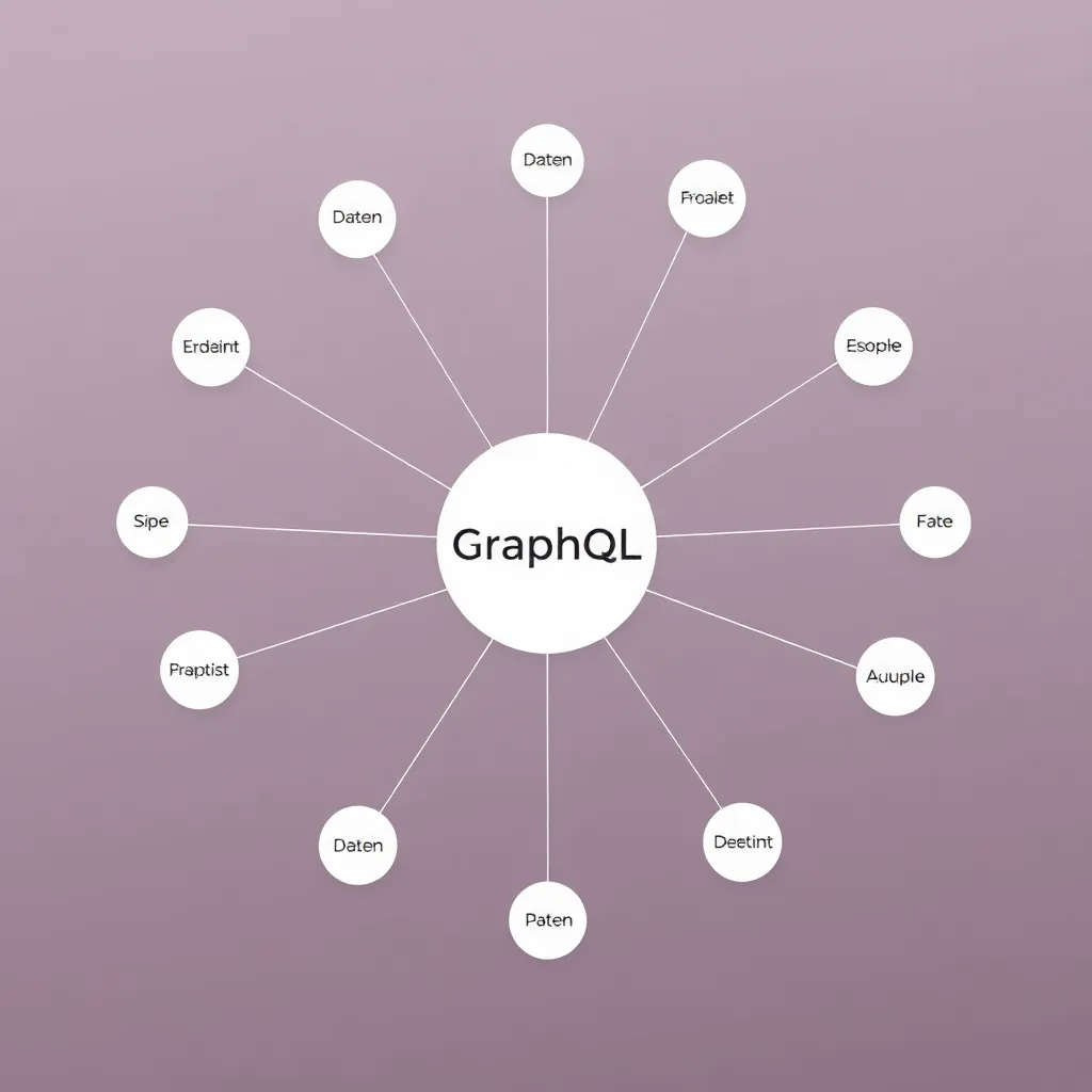 Représentation abstraite de GraphQL avec des points de données en réseau et un point final central