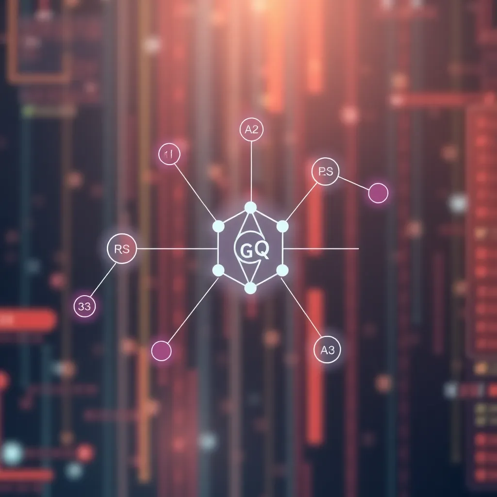 Représentation abstraite d'un schéma GraphQL avec des points de données en réseau