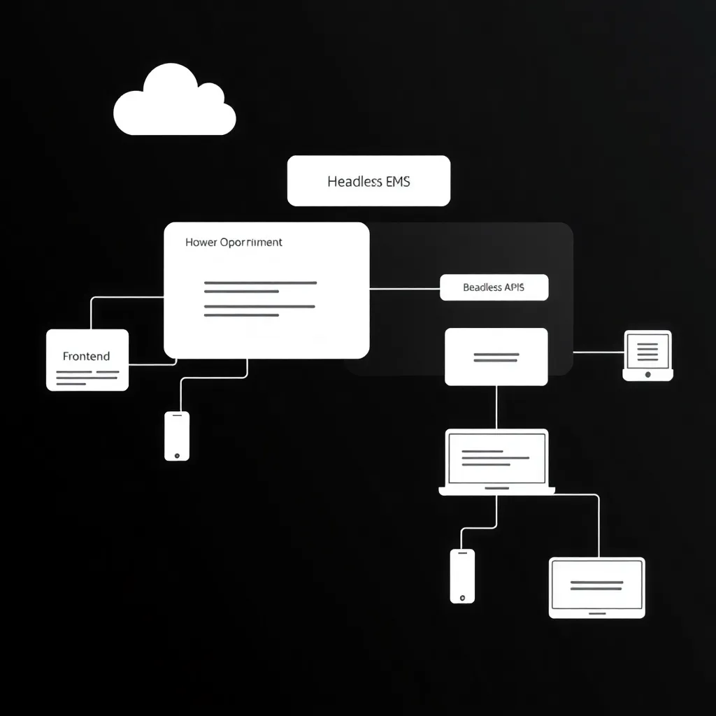 Représentation schématique d'un CMS headless avec frontend et backend séparés