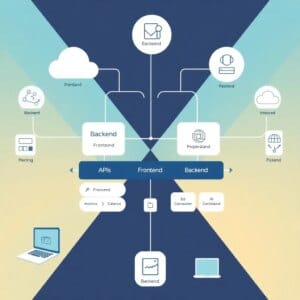 Représentation abstraite d'une architecture e-commerce headless avec front-end et back-end séparés
