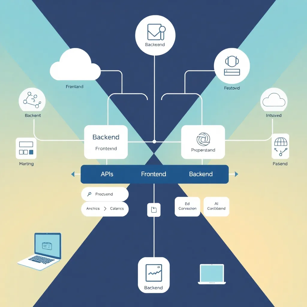 Représentation abstraite d'une architecture e-commerce headless avec front-end et back-end séparés