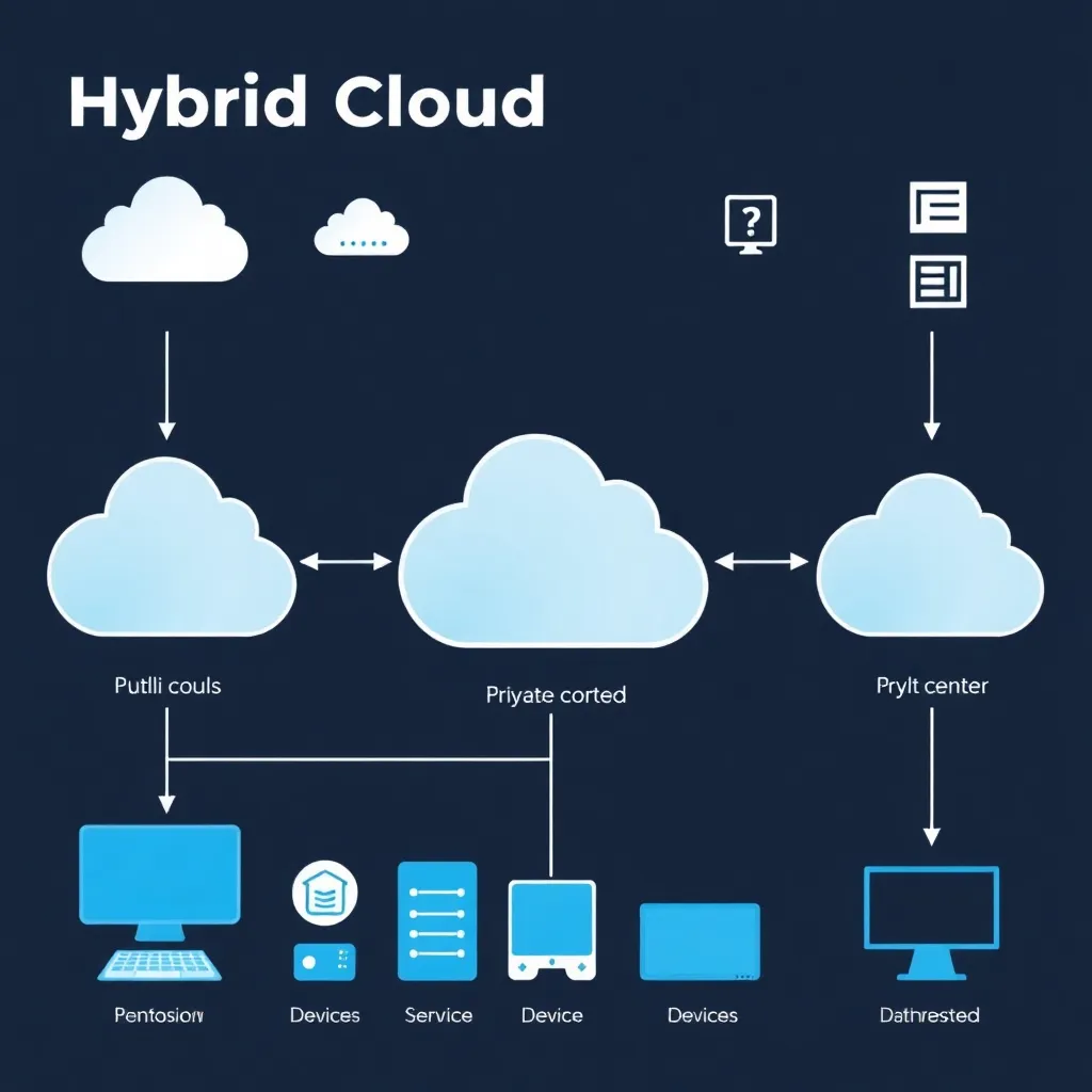 Représentation schématique d'une architecture de cloud hybride avec des environnements de cloud public et privé interconnectés